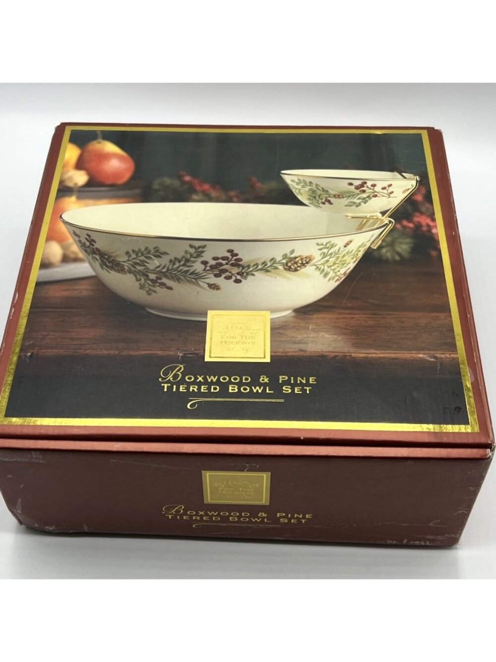 Lenox Tiered Bowel Set Williamsburg Boxwood & Pine Chip Dip Serving
